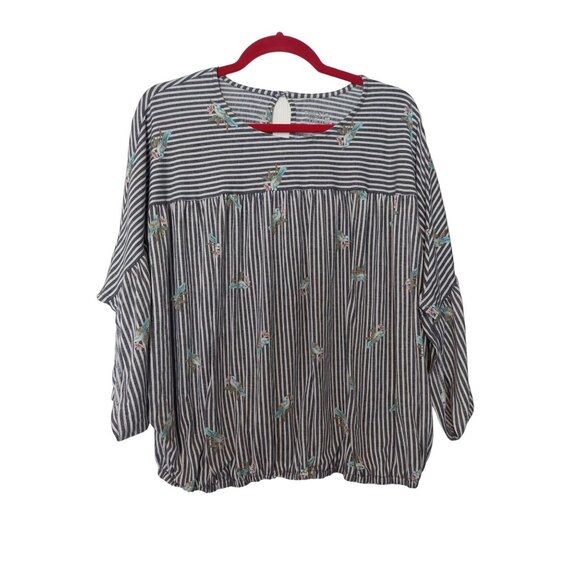 Time And Tru Womens Striped Embroidered Top XL - Picture 1 of 3